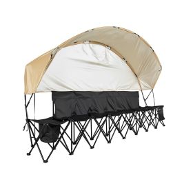 Portable Folding Bench, 6 Seat Soccer Bench with Storage Pockets Cup Holders & Carrying Bag, Lightweight Sideline Seating with Sunshade for Footb